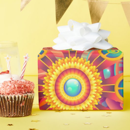 レトロパタファンキーーン抽象芸術ボー ラッピングペーパー (誕生日パーティー)