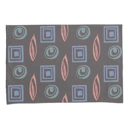 レトロパタモダンーンブルーバラ金ゴールドミント 枕カバー (正面右)