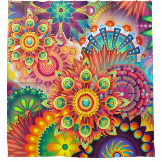 レトロパターファンキーン抽象芸術ボヘミア シャワーカーテン (正面)