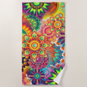 レトロパターファンキーン抽象芸術ボヘミア ビーチタオル (正面)