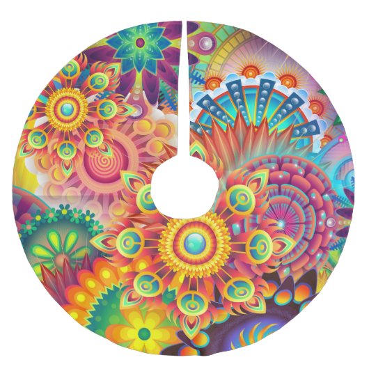 レトロパターファンキーン抽象芸術ボヘミア ブラッシュドポリエステルツリースカート (正面)