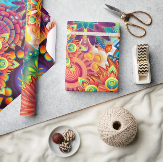 レトロパターファンキーン抽象芸術ボヘミア ラッピングペーパー (クラフト)