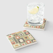 レトロパターンと台所用の料理 ストーンコースター (横)