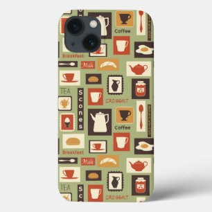 レトロパターンと朝食用の台所料理 iPhone 13ケース