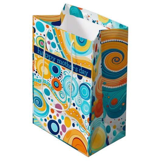 レトロパターンブルーアクアオレンジパープル ミディアムペーパーバッグ (正面アングル)