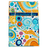 レトロパターンブルーアクアオレンジパープル ミディアムペーパーバッグ (正面)