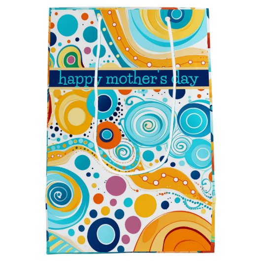 レトロパターンブルーアクアオレンジパープル ミディアムペーパーバッグ (裏面)