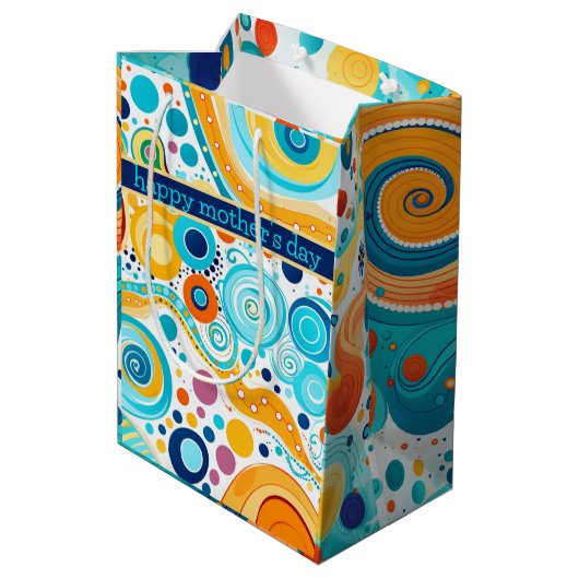 レトロパターンブルーアクアオレンジパープル ミディアムペーパーバッグ (裏面アングル)