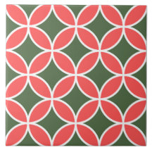 レトロパターンミッドセンチュリーフローラグリーンとピンク