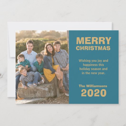 レトロパターンメリークリスマスファミリーフォト シーズンカード (正面)