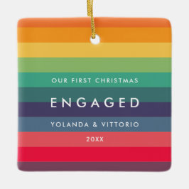 レトロパターン私たちの初めてのクリスマス婚約した写真 セラミックオーナメント