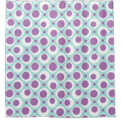 レトロパターン緑と紫の円 シャワーカーテン (正面)