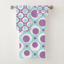 レトロパターン緑と紫の円 バスタオルセット