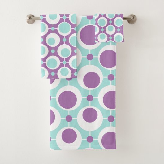 レトロパターン緑と紫の円 バスタオルセット (インサイチュ)
