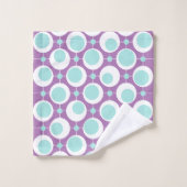 レトロパターン緑と紫の円 バスタオルセット (ウォッシュタオル)