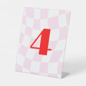 レトロパターン赤ピンクはっきりした色の表の番号 台座サイン (正面)