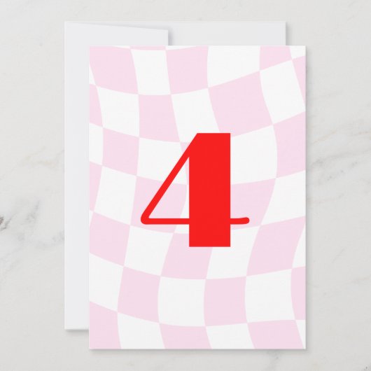 レトロパターン赤ピンクはっきりした色の表の番号 招待状 (正面)