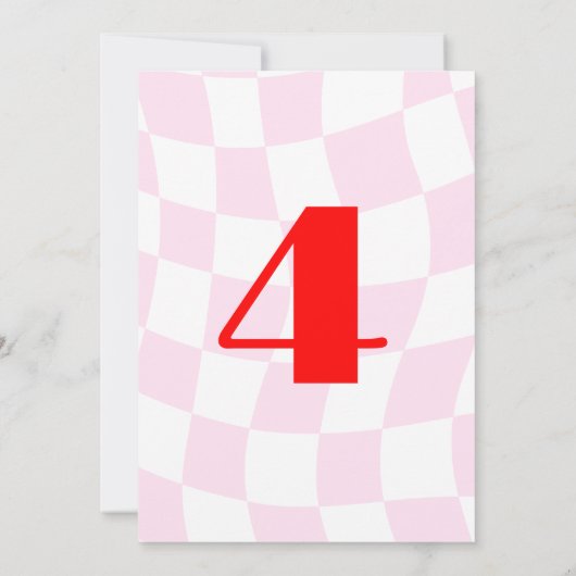 レトロパターン赤ピンクはっきりした色の表の番号 招待状 (裏面)