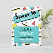 レトロパターン90sテーマのSweet sixteen 招待状 (スタンド正面)