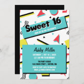 レトロパターン90sテーマのSweet sixteen 招待状 (正面/裏面)