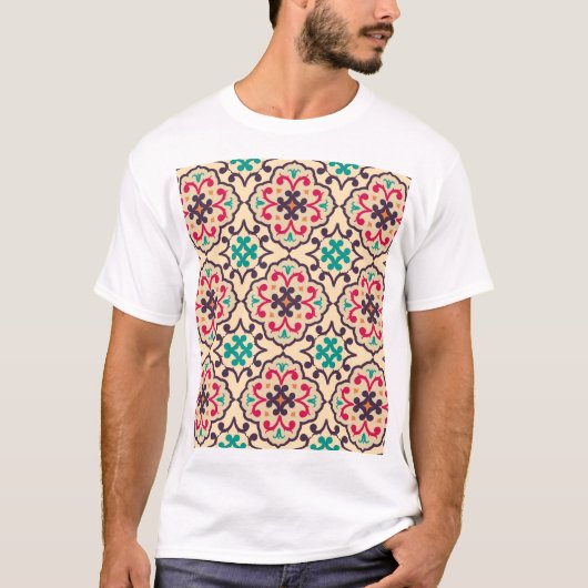 レトロパターン:壁紙、繊維デザイン Tシャツ (正面)