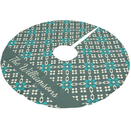 レトロパタ華美ーンエメラルドグリーンパーソナライズされた ブラッシュドポリエステルツリースカート (アングル)