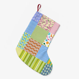 レトロパッチワークキルトパターンクリスマスホリデー スモールクリスマスストッキング