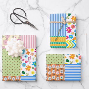 レトロパッチワークキルト裁縫パターンテーマ ラッピングペーパーシート