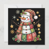 レトロパッチワーク雪だるま メリークリスマスコケティ シーズンカード (正面)