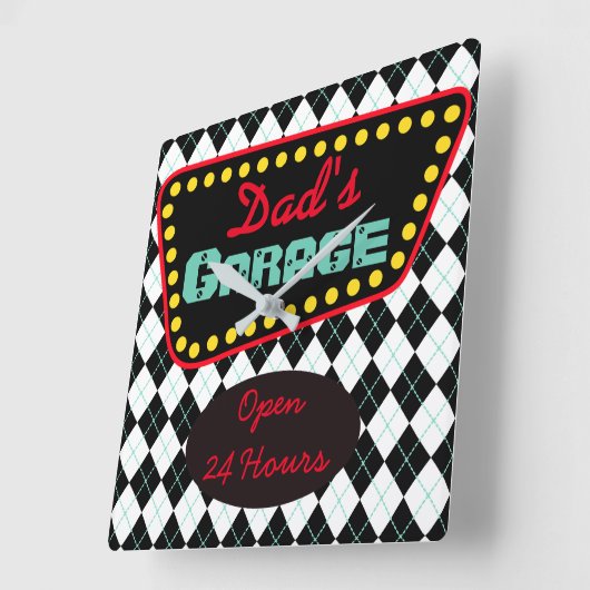 レトロパパのガレージウォール時計の父の日の贈り物 スクエア壁時計 (傾斜)