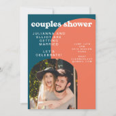 レトロパパイヤと孔雀ブルーフォトカップルのシャワー 招待状 (正面)