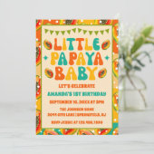 レトロパパイヤ1歳の誕生日パーティー写真招待状 招待状 (スタンド正面)