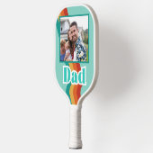 レトロパパカスタム写真、ティール（緑がかった色）ブルーとストライプ ピックルボールラケット (左)