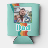 レトロパパカスタム写真、ティール（緑がかった色）ブルーとストライプ 缶クーラー (正面)