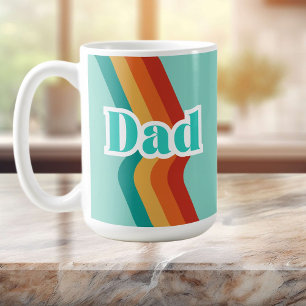 レトロパパマグカップ、ティール(緑がかった色)ブルーストライプと父の日 コーヒーマグカップ