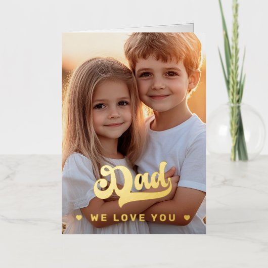 レトロパパ我々愛する写真ハート父の日 箔グリーティングカード (正面)
