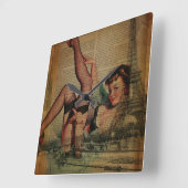 レトロパリエッフェル塔のランジェリーファッショニスタ スクエア壁時計 (傾斜)