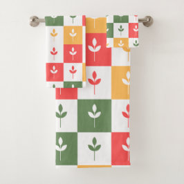 レトロパレモダンットヴィンテージパターン50sセージ緑 バスタオルセット