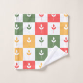 レトロパレモダンットヴィンテージパターン50sセージ緑 バスタオルセット (ウォッシュタオル)