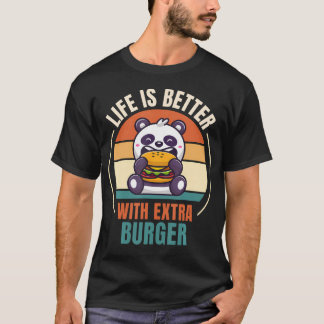 レトロパンダ レトロライフはエクストラバーガーと一緒がいい Tシャツ