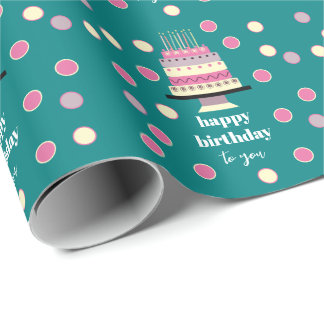 レトロパーソナライズされたお誕生日ケーキキャンドルかわいいティール(緑がかった色) ラッピングペーパー