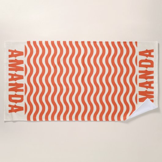 レトロパーソナライズされたに合う夏休み ビーチタオル (正面)