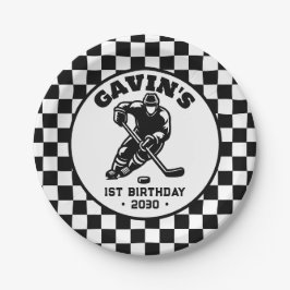 レトロパーソナライズされたアイスホッケー誕生日パーティー ペーパープレート