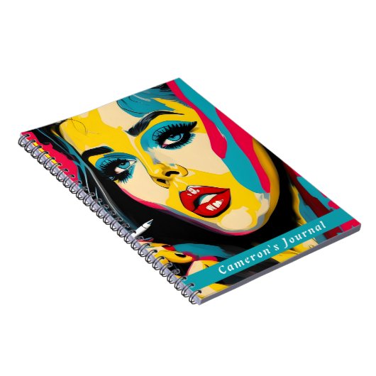 レトロパーソナライズされたアポップ・アートのートはっきりしたカラー名前をカスタムする ノートブック (右側)