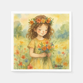 レトロパーソナライズされたウォーター色の牧草地トレンディーアート スタンダードカクテルナプキン