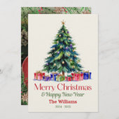 レトロパーソナライズされたクリスマスツリー&ギフト シーズンカード (正面/裏面)