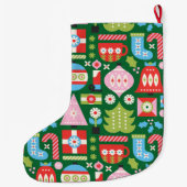 レトロパーソナライズされたクリスマスプレゼントストッキング ラージクリスマスストッキング (裏面)