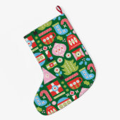 レトロパーソナライズされたクリスマスプレゼントストッキング ラージクリスマスストッキング (裏面 (吊り時))