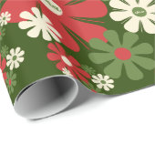 レトロパーソナライズされたクリスマス60s 70s花柄 ラッピングペーパー (ロールコーナー)