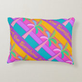 レトロパーソナライズされたサンセットトロピカルパームズ アクセントクッション (裏面)